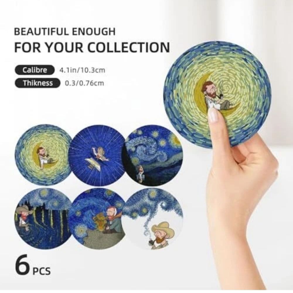 Starry Night Funny Farmer Coaster Set With Stand